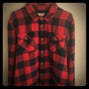 True religion checker board buttoned down sweater